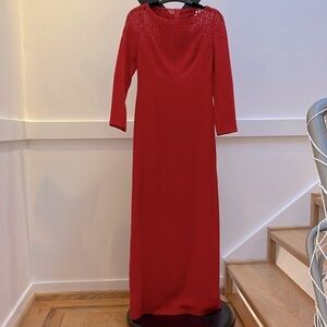 AKRIS Stunning silk blend Evening Gown maxi Red with mesh and embroidery XXS